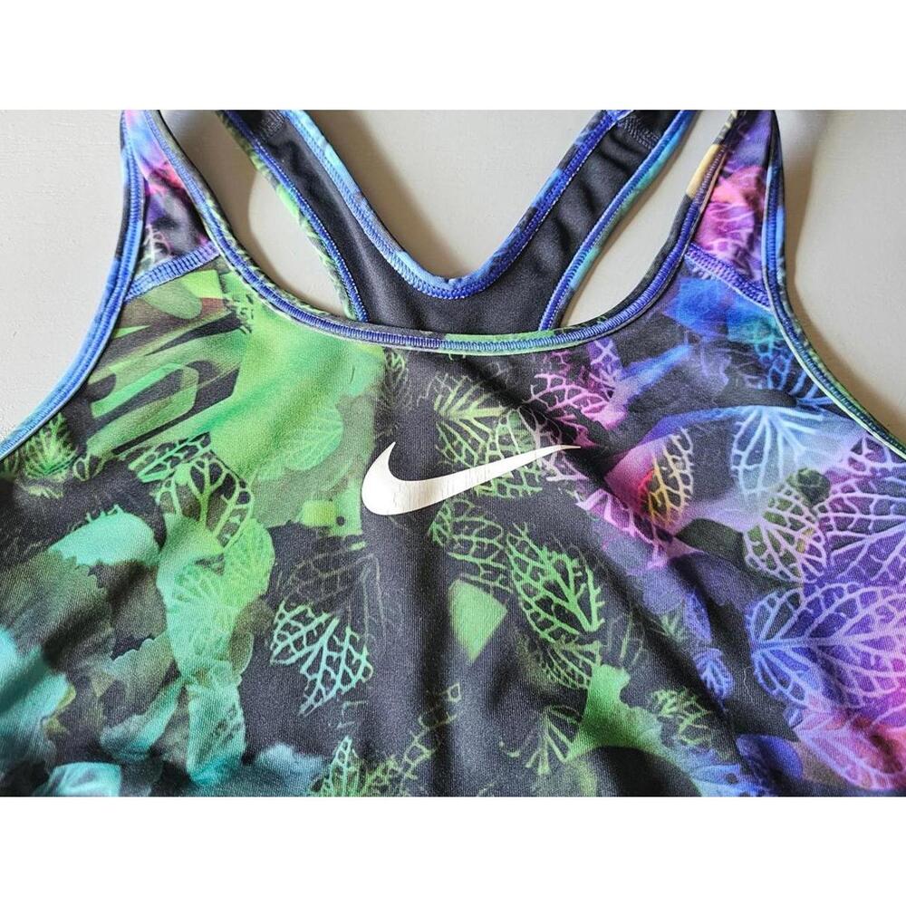 Nike Dri-FIT Sports Bra Leaf Print Racerback Multicolor Size M